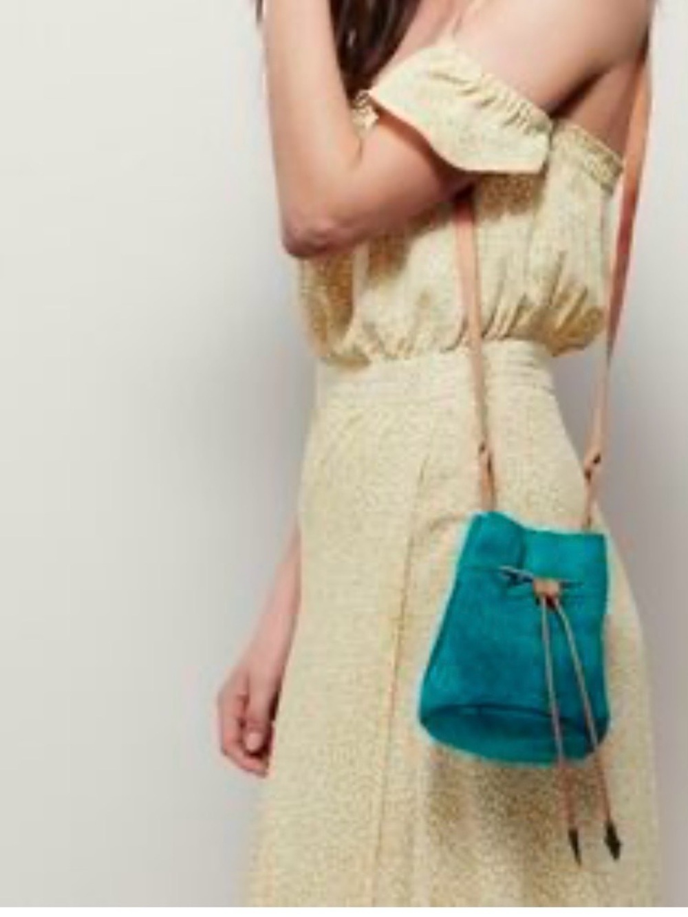 Free people teal Suede Drawstring Bucket Bag
